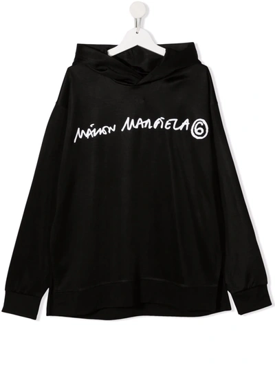 Maison Margiela Teen Logo-print Jersey Hoodie In 黑色