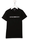 Emporio Armani Black Cotton T-shirt With Logo Print In Black