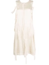 Maison Margiela Deconstructed Satin Short Dress With Vertical Fray Detail In Neutrals