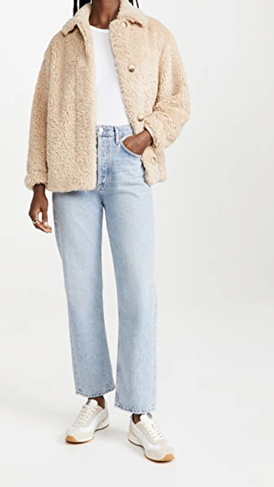 Vince Single-breasted Faux Shearling Jacket In Neutral