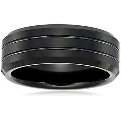 Sapphire Tungsten Double Stripe Matte Finish Ring In Black