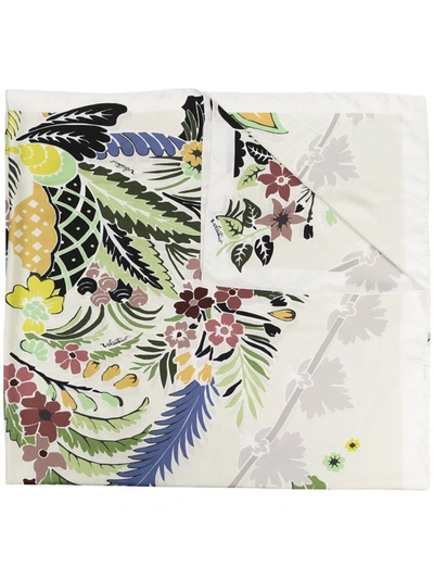 Valentino White Floral-print Silk Scarf In Neutrals