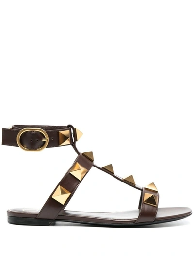 Valentino Garavani Fondant Brown Rockstud Leather Sandals