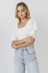 English Factory Short Puff Sleeve Sweater In Cream