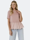 English Factory Mixed Media Scallop Peplum Cotton Top In Dusty Pink