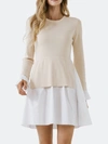 English Factory Poplin Combo Knit Dress In Beige