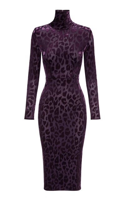 Alex Perry Women's Cullen Leopard Flocked Jersey Midi Dress In Purple