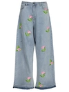 Natasha Zinko Blue Rose-print Wide-leg Jeans