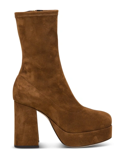 Alberta Ferretti Suede Leather Boots With Platform In Brown