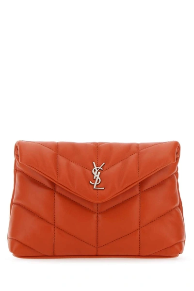 Saint Laurent Loulou Quilted Puffer Pouch Clutch Bag In 7511 Red Orange
