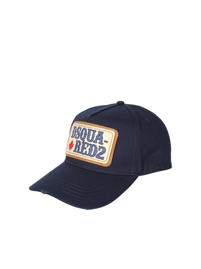 Dsquared2 Blue Cotton Hat With Logo Patch
