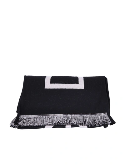 Dolce & Gabbana Wool Scarf With Contrasting Logo Print In Black