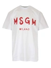 MSGM LOGO T-SHIRT IN WHITE AND RED