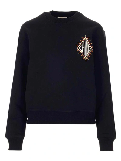 Chloé Cotton Sweatshirt With Cotton Fleece Logo In Black