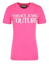 Versace Jeans Couture Tshirt With Laminated Logo In Pink