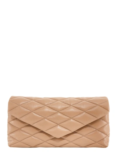 Saint Laurent Sade Ysl-logo Quilted Leather Clutch Bag In Beige