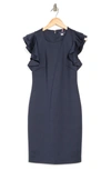 Tommy Hilfiger Flutter Sleeve Sheath Dress In Sky Capt