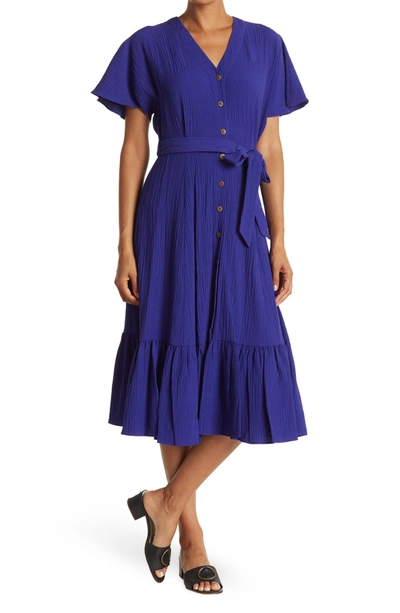 Calvin Klein Gauze Button Front Midi Dress In Byzantine ModeSens