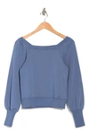 Rebecca Minkoff Ariel Square Neck Puff Sleeve Sweatshirt In Dusty Blue