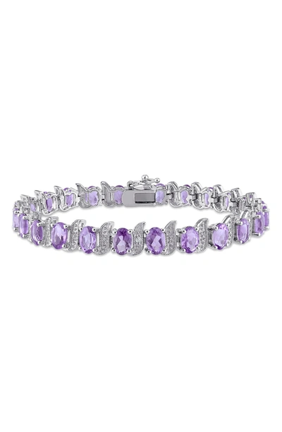 Delmar Sterling Silver Amethyst & Diamond Bracelet In Purple