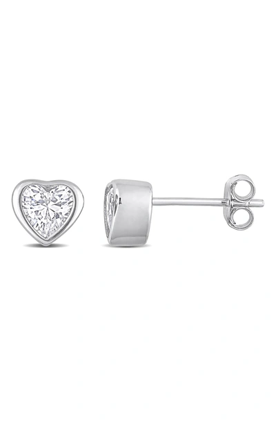 Delmar Sterling Silver Cz Heart Stud Earrings In White