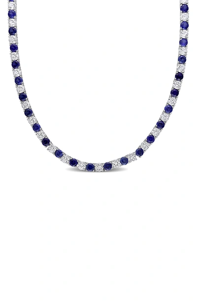 Delmar Sterling Silver Created Sapphire Necklace In Blue