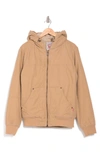 Levi's Workwear Cotton Canvas Faux Shearling Lined Hoodie Bomber Jacket In Tan