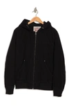 Levi's Workwear Cotton Canvas Faux Shearling Lined Hoodie Bomber Jacket In Black