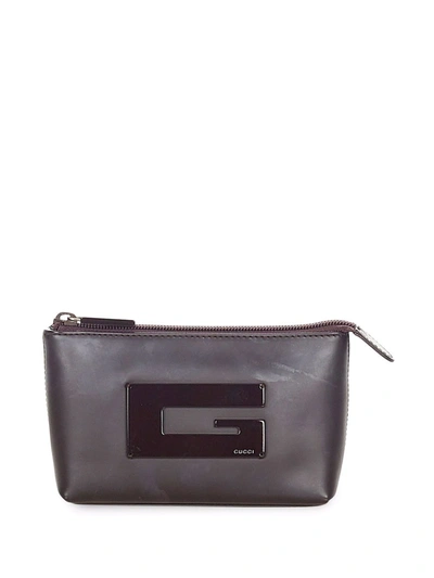 Pre-owned Gucci Square G Pouch In Brown