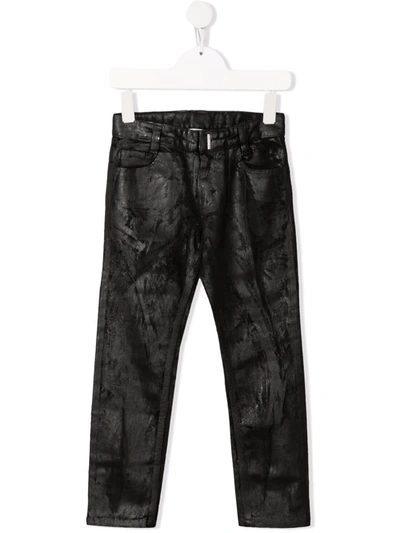 Givenchy Kids' Coated-finish Straight-leg Trousers In Black