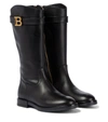 Balmain Buckled Leather Boots In Black