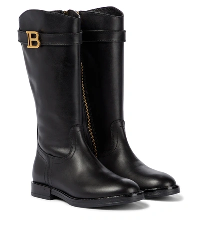 Balmain Kids' Buckled Leather Boots In Black