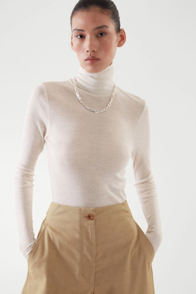 Cos Slim-fit Merino Wool Turtleneck Top In White
