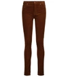 7 For All Mankind High-waist Skinny Cotton-blend Pants In Brown