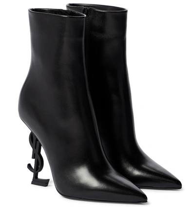 Saint Laurent Opyum Leather Ankle Boots In Nero