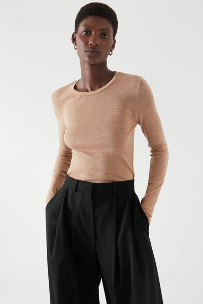 Cos Crew-neck Merino Wool Top In Beige