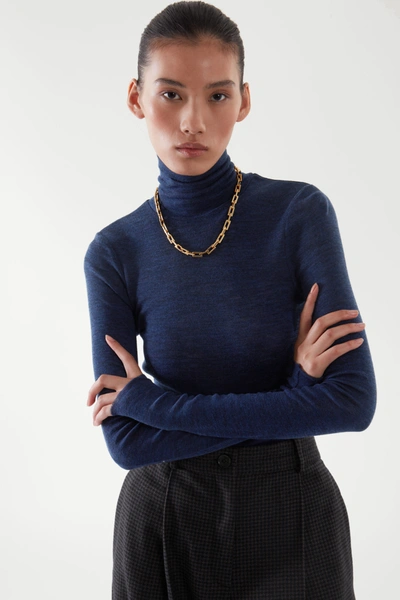 送料無料の商品 Top Turtleneck Wool Merino Slim-fit Cos In ModeSens | Blue カットソー(長袖/七分)