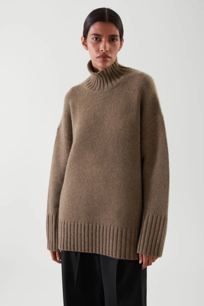 Cos Cashmere Funnel Neck Jumper In Brown