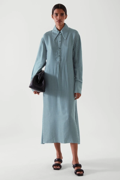 Cos Printed Midi Shirt Dress In Dark Green / White | ModeSens
