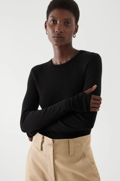 Cos Crew-neck Merino Wool Top In Black