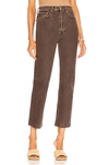Re/done Brown Comfort Stretch Ultra High Rise 70s Stove Pipe Jeans In Washed Chocolate