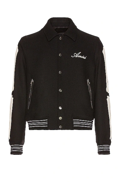 Amiri Twill Wool Bones Bomber Jacket With Patches In Black