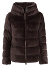 Herno Brown Faux Fur Down Jacket In Dark Brown