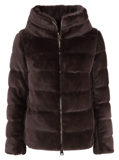 Herno Brown Faux Fur Down Jacket In Brown