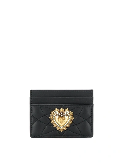 Dolce & Gabbana Devotion Matelassé Leather Cardholder In Black