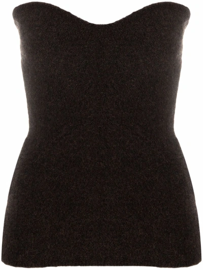 Nanushka Meo Strapless Wool-blend Bouclé Top In Dark Brown