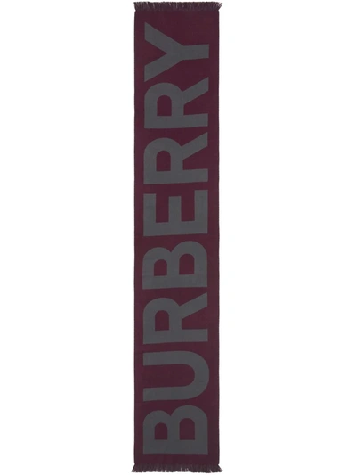 Burberry Sport Jacquard Logo Wool Scarf In Maroon/grey