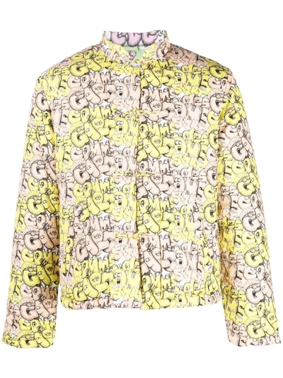 Comme Des Garçons Shirt X Kaws All-over Logo Jacket In Yellow,beige,white