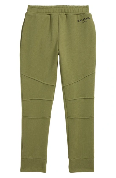 Balmain Kids' Logo Cotton Sweatpants In Green