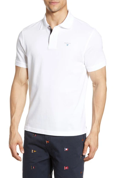 Barbour Regular Fit Tartan Pique Polo In White